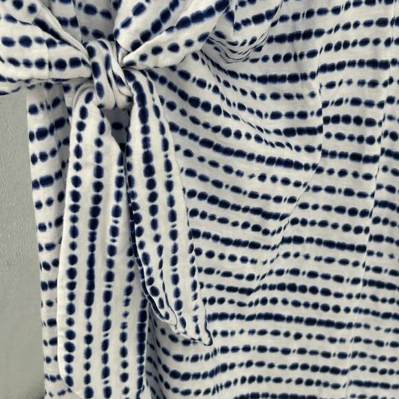 Talbots Dress Women's Small Cinch Waist Striped White Cotton Blue Dot Line - Picture 10 of 10